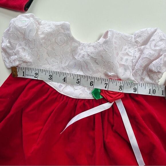 TWO Vintage 1990s Red Velvet Baby Dresses Lacey Floral Schnauzer Dog with Hat - Picture 13 of 13